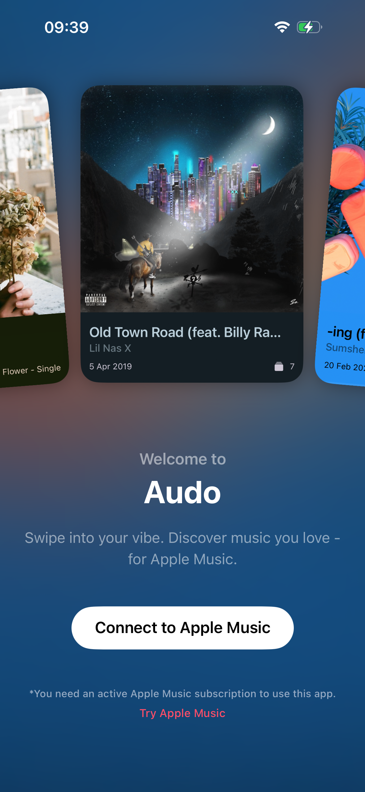 Apple Music welcome screen